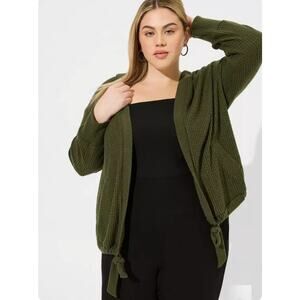 Torrid Cardigan Womans 2X Super Soft Plush Waffle Hooded Open Front Green